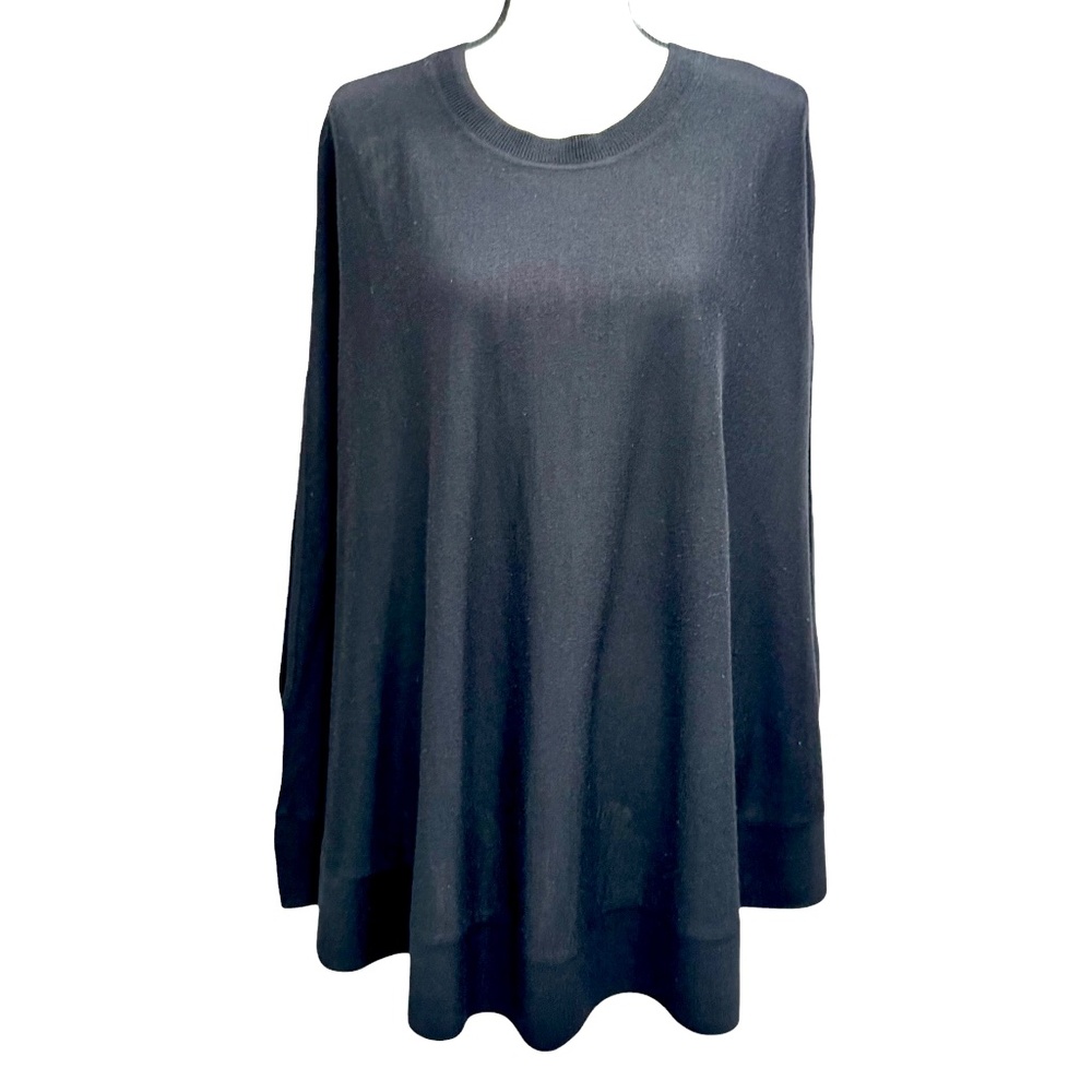 DKNY BLACK MERINO WOOL KNIT CAPE SWEATER